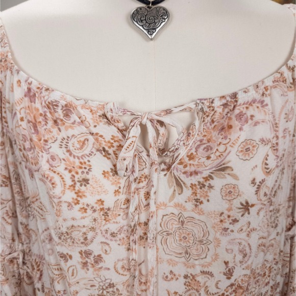 Boho Floral Peasant Top Cream Rayon Tie Front Status by Chenault Fairycore M - Picture 7 of 8